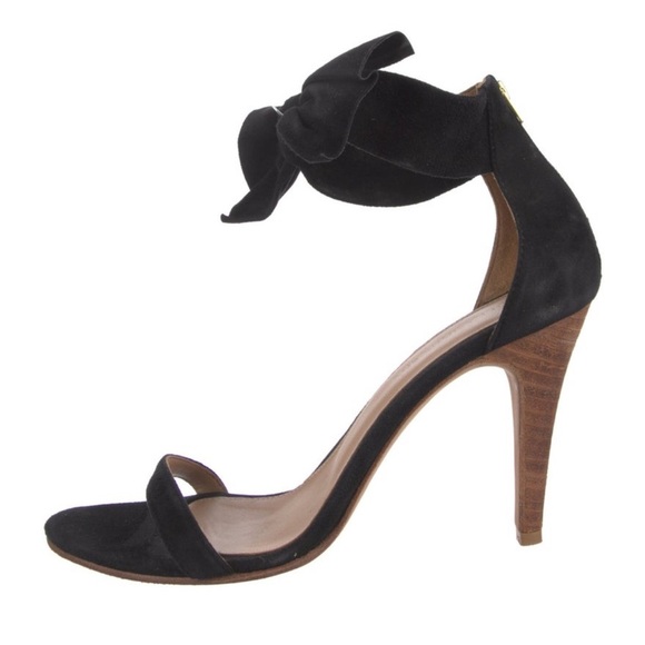 Ulla Johnson Thecia Suede Noir Black Bow Single Strap Heels Size EU 40 US‎ 10 - Picture 2 of 16